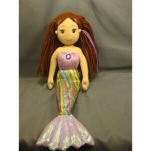DOLL MERISSA‎ MERMAID 18" Sea Sparkles Stuffed EUC Brown Yarn Hair Plush Ocean